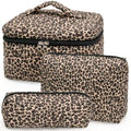 Leopard Print Quilted Makeup Bag Set - 3 Sizes Cosmetic & Toiletry Storage