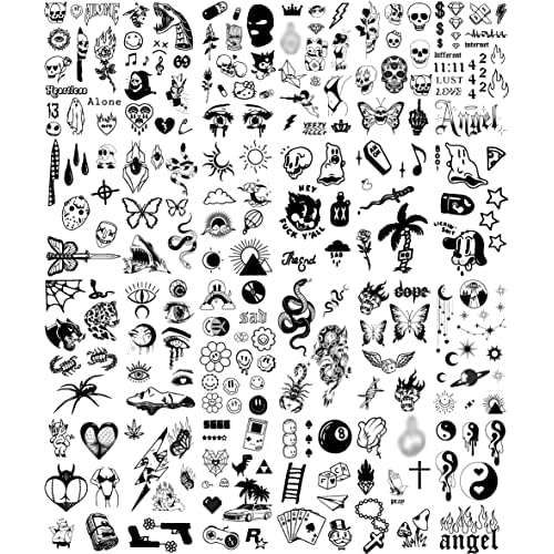 Impressed 48 Sheets Custom Unisex Ignorant Patchwork Temporary Tattoos - Small Semi Permanent Minimalist Black Fake Flash Tattoo for Women and Men - Micro Tiny Adult Hand, Sleeve, Finger Tat for Teens