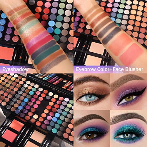 Women Makeup Set with 190 Colors Eyeshadow Blush Eyebrow Powder Face Concealer & Mirror