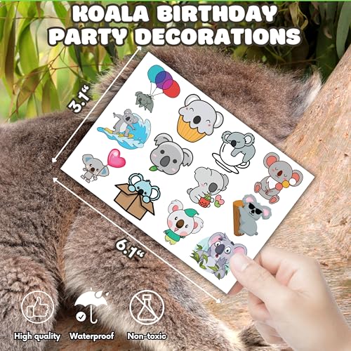 96PCS Koala Temporary Tattoos for Kids - Cute Birthday Party Supplies, Fun Stickers for Boys & Girls, Classroom Prizes, Themed Party Favors, Fun Kids Gifts