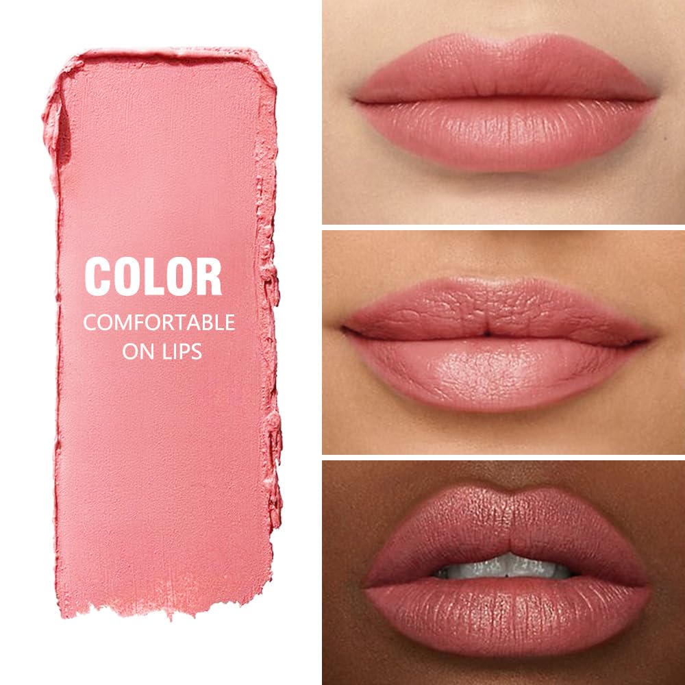 QIDSTERS Matte Lipstick Crayon Set for Women, Rose Pink 24 Hour Lipstick Lip Liner Pencil, Neutral Lip Stick Lipliner Long Lasting Waterproof Smudge Proof, Vegan & Cruelty-Free, 01