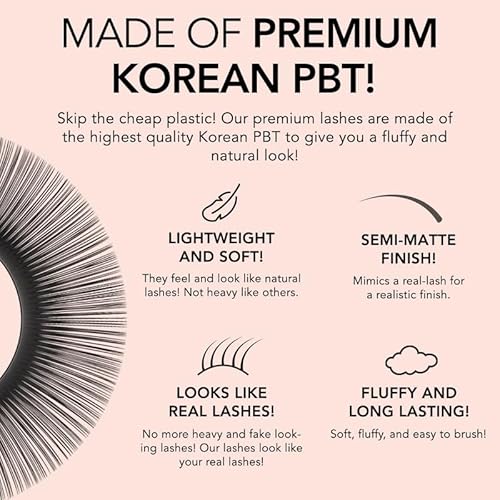KIARA SKY LASH Cashmere Volume Lash Extensions | Premium Cashmere Lash Extensions | Soft Semi-matte natural finish | For Professional Eyelash Extensions Use Only | Black, (D-0.03-15MM)