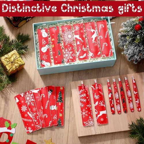 Lasnten 24 Sets Christmas Mini Tweezer Set Christmas Stocking Stuffers for Women Professional Tweezers in Case Mini Jewelry Tweezer Lighted Tweezers for Women Facial Hair for Xmas Party Gifts