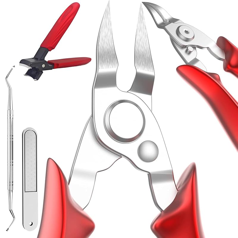 Ingrown Toenail Clippers - Red, Long-Handle Curved Blade, Stainless Steel