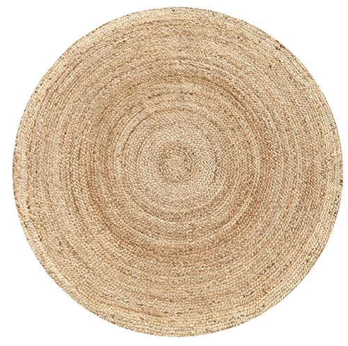 Hausattire 6' Round Natural Jute Braided Area Rug - Durable & Reversible