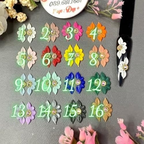 Set 32PCs 3D Sweet Season Poinettia (5 Petals) Flower Nail Art Charms Handmade by Acrylic Powder Design Acrylic Nail Art for Women Girls (Full16 Colors-32Pcs)