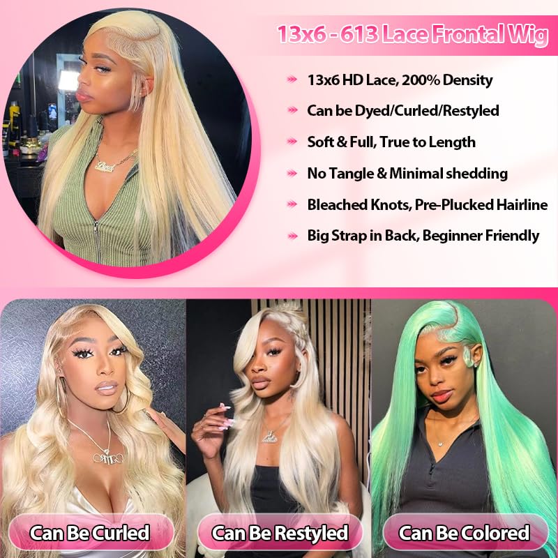 13x6 Lace Front Blonde Wig 220% Density Human Hair 26 Inch HD Pre-Plucked Frontal