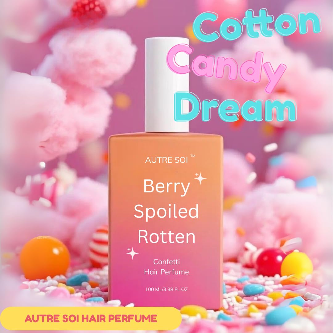 AUTRE SOI Confetti Hair Perfume Berry Spoiled Rotten with Natural Fragrance Oil 100ML/ 3.38FL OZ, Sweet & Fruity Vanilla, Cotton candy parfum, hair mist spray, Cruelty Free, Long lasting for all hair.