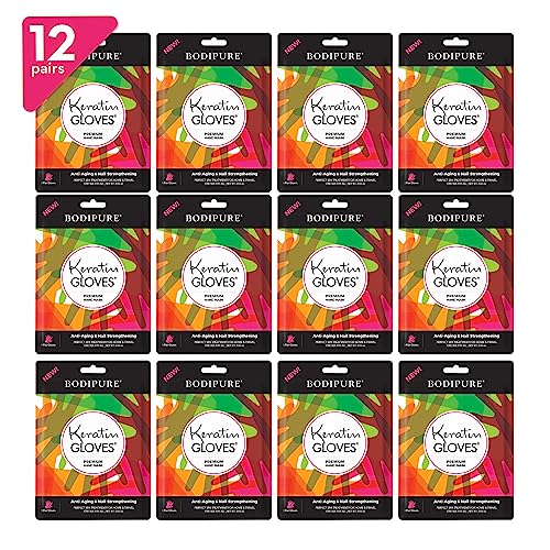 Bodipure Hand Mask 12 Pack - Premium Keratin Deep Moisturizer for Soft, Youthful Hands