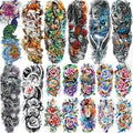 18 Sheets Large Full Arm Temporary Tattoos For Adults, 8 Sheets Peocock Lion Wolf Tiger Compass Flower Fake Sleeve Tattoos For Women Thigh, 10 Sheets Watercolor Rose Half Arm Tatoos Stickers