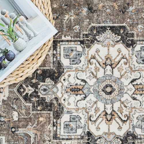 3' x 20' Washable Hallway Runner Rug Beige Non-Slip Distressed Floor Carpet