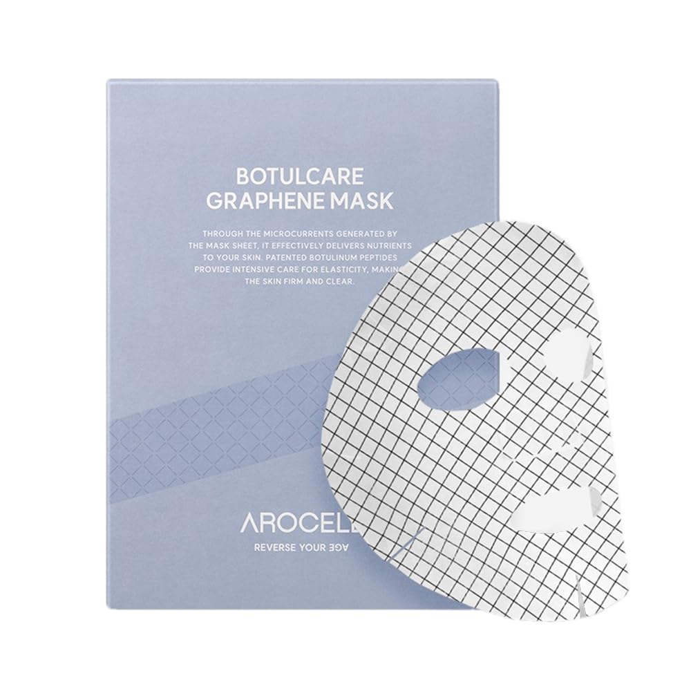 AROCELL Botulcare Graphene Face Mask 5 Sheets 25ml–Korean Skincare Collagen Peptide Sheet Mask for Firming, Elasticity, Hydrating, Moisturizing, Pore Care with High Adhesion Non-Drip Hydrogel Fit