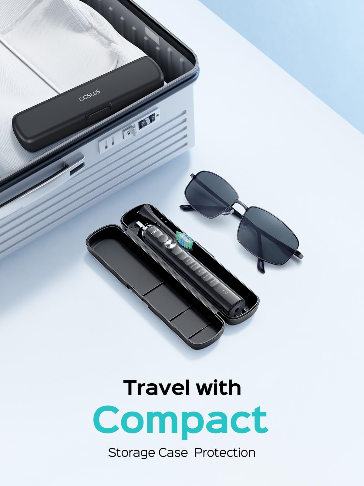 COSLUS Sonic Electric Toothbrush for Adults: 47000 VPM for Deep Cleaning & Whitening with Travel Case - 5 Modes for Sensitive Teeth & Braces, Wireless Charging, 6 Brush Heads for Home Family, Black