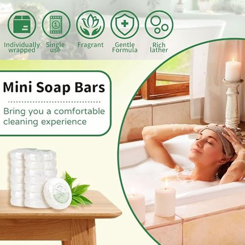 120 Mini Bar Soap Bulk - Travel Soap Individually Wrapped Body Bath Gentle Soap Bars Men Women Travel Size Toiletries for Homeless Hotel Essentials for Guest Bathroom Airbnb£¨Green Tea£©