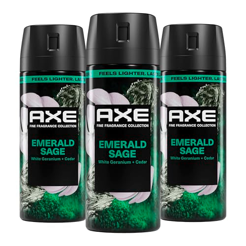 AXE Emerald Sage Body Spray Set - Long-Lasting Fresh Fragrance, 3 x 2.9 oz