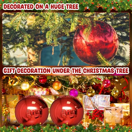 Jerify 2 Pack 12-Inch Large Red Christmas Ornaments - Shatterproof Holiday Decor