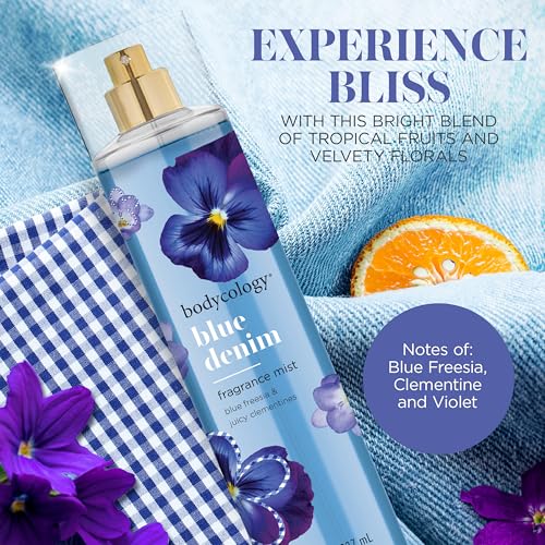 Bodycology Blue Denim Fragrance Body Mist - Long-Lasting Floral & Fruity Scent, 8 fl oz (Pack of 2)