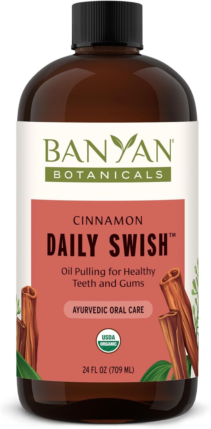 Organic Cinnamon Pulling Oil – Ayurvedic Mouthwash with Coconut Oil for Fresh Breath – 8 oz Vegan