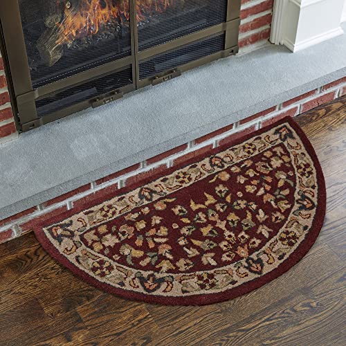 Hand-Tufted Hearth Rug 44x22 Inches - Red & Beige Fireplace Floor Protector