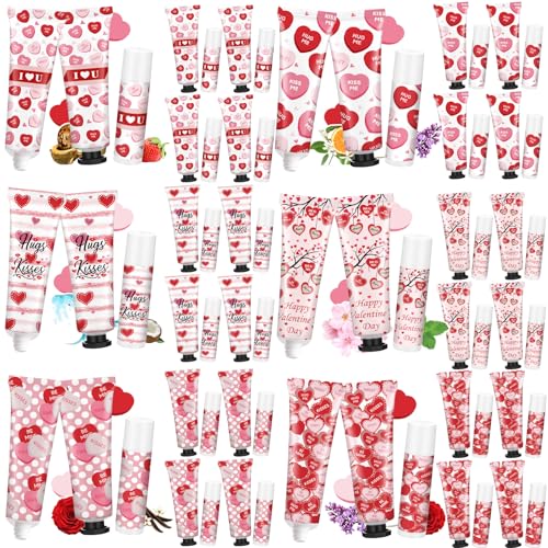 18-Pair Valentine Hand Cream & Lip Balm Gift Set - Red Heart Candy