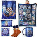 Bokon 8 Pcs Christmas Owl Gifts for Women with Throw Blanket Mug Canvas Tote Bag Makeup Bag Funny Socks Natural Stone Bracelet with Card & Gift Box for Women Mom Daughter Sister Bestie Owl Lovers