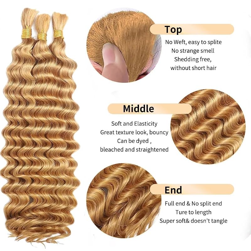 Aailvmey Curly Blonde Boho Human Braiding Hair 20 Inch - 3 Bundles, 120g