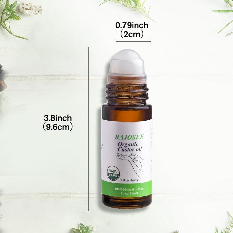Castor Oil Roll on in Glass Bottle, Certified Organic Castor Oil Roller for Body Hair Skin Lip Eyebrow Pure Organic Cold Pressed Essential Oil - 1fl.oz