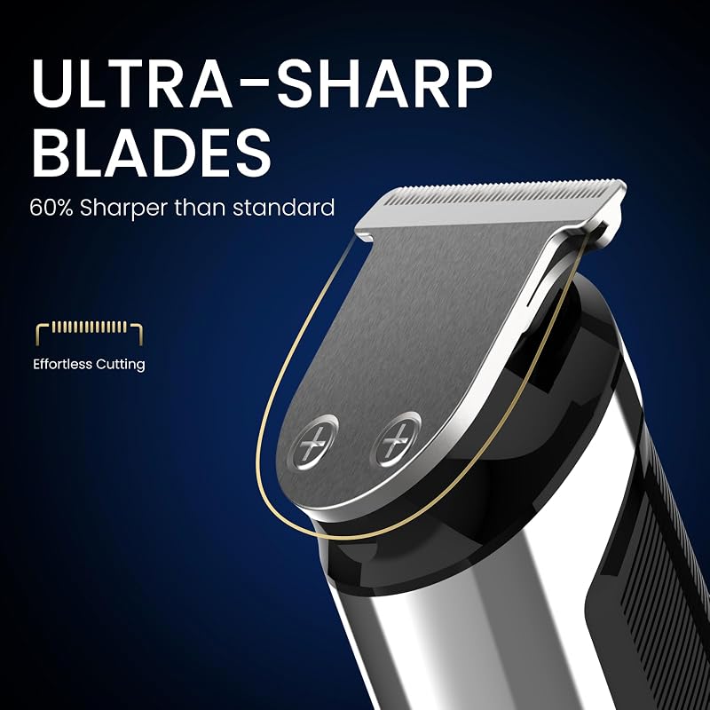 Ufree 3-in-1 Beard Trimmer for Men - Silver, IPX6 Waterproof, 8,000 RPM