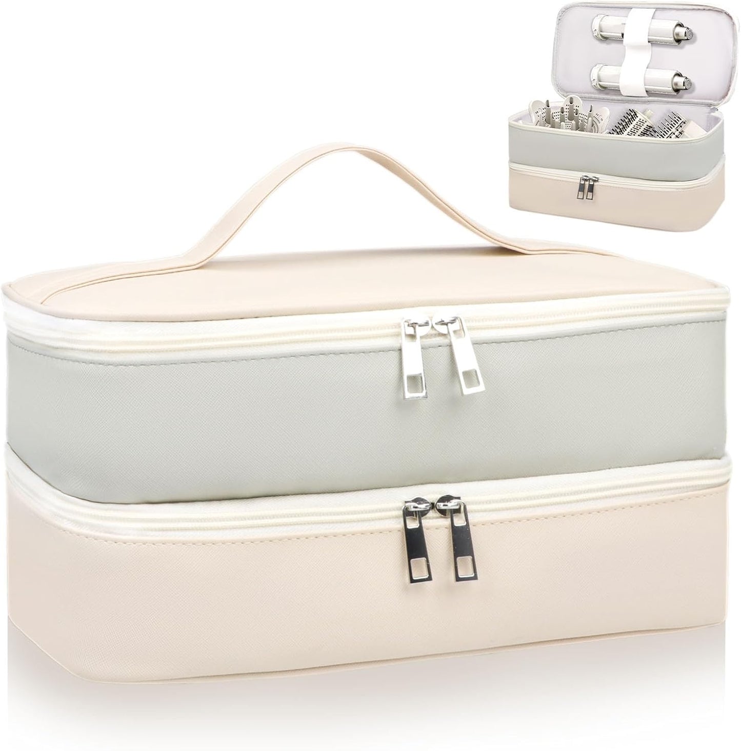 Shark Flex Style Travel Case - Double Layer Waterproof Organizer for Hair Dryer Attachments (Dianthus White)
