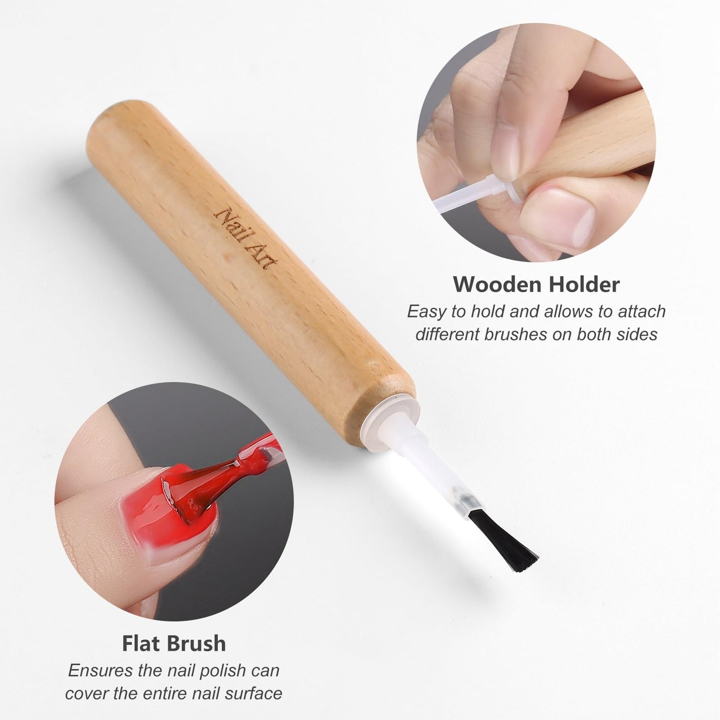 SUTOKAKA Disposable Replacement Nail Polish Brush Kit 30Pcs Dipping Powder Liquid Brushes Soft Bristles with Dual-Ended Wooden Handle for Nail Design Home Salon