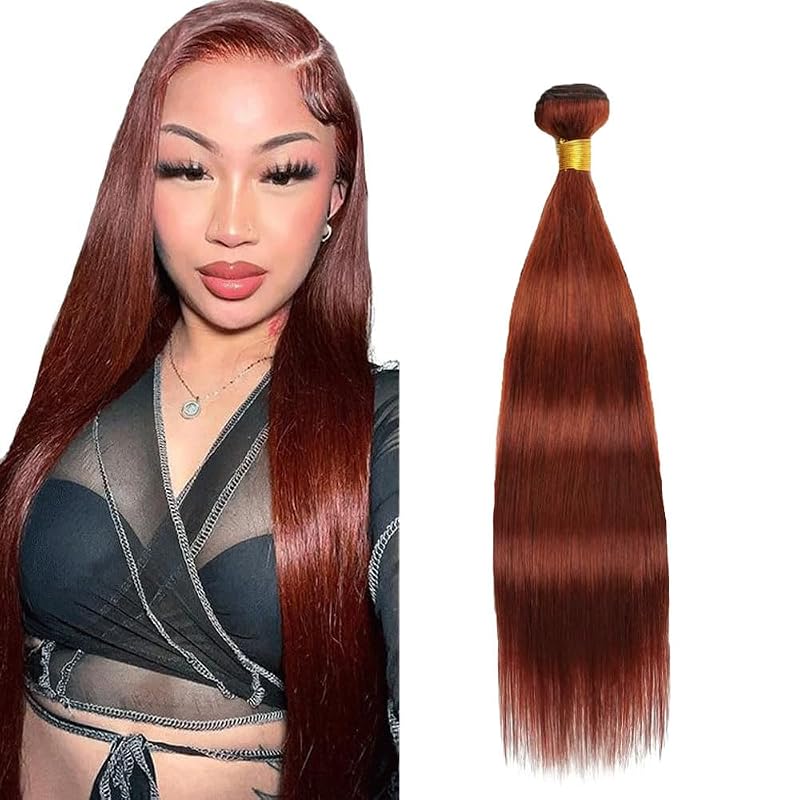 28 Inch Straight Wave Human Hair Bundle 100g Red Brown 33# Cooper Red Brown From Brazilian Virgin Hair