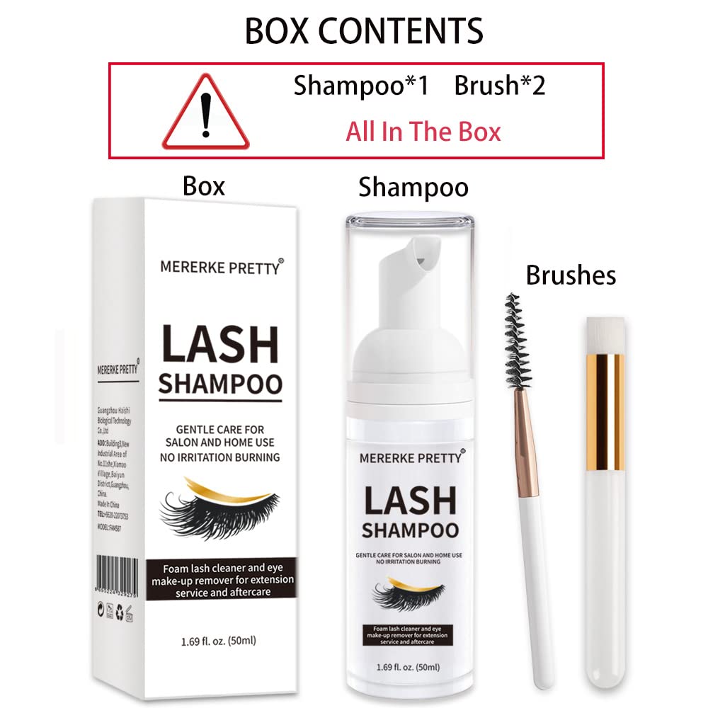 Eyelash Extension Shampoo 50 ml + Brush - Eyelid Foaming Cleanser - Sensitive Paraben & Sulfate Free - Eyelash Wash and Lash Bath for Extensions - Salon Use and Home Care