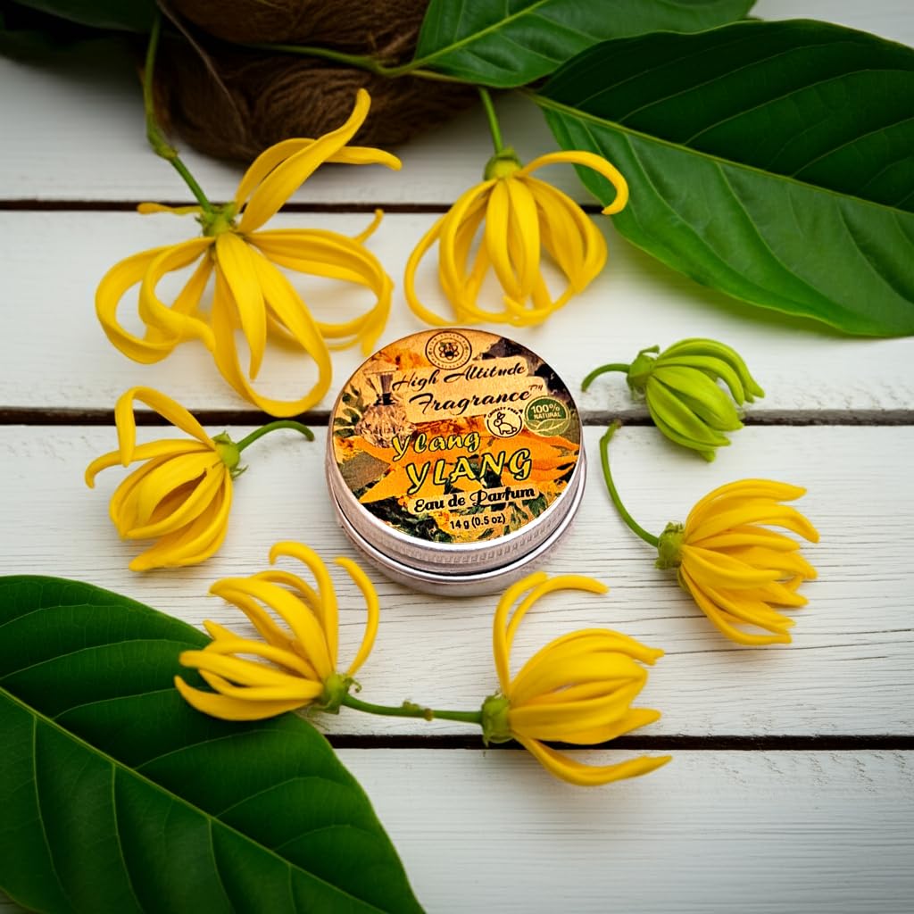 YLANG-YLANG Perfume - Eau de Parfum - Solid Balm - Aromatherapy Essential Oils (Cananga odorata, Tangerine, Jasmine, Hyacinth, Neroli, Linden, Lemon) Natural Fragrance, Travel, Favors, Gifts - 0.5oz