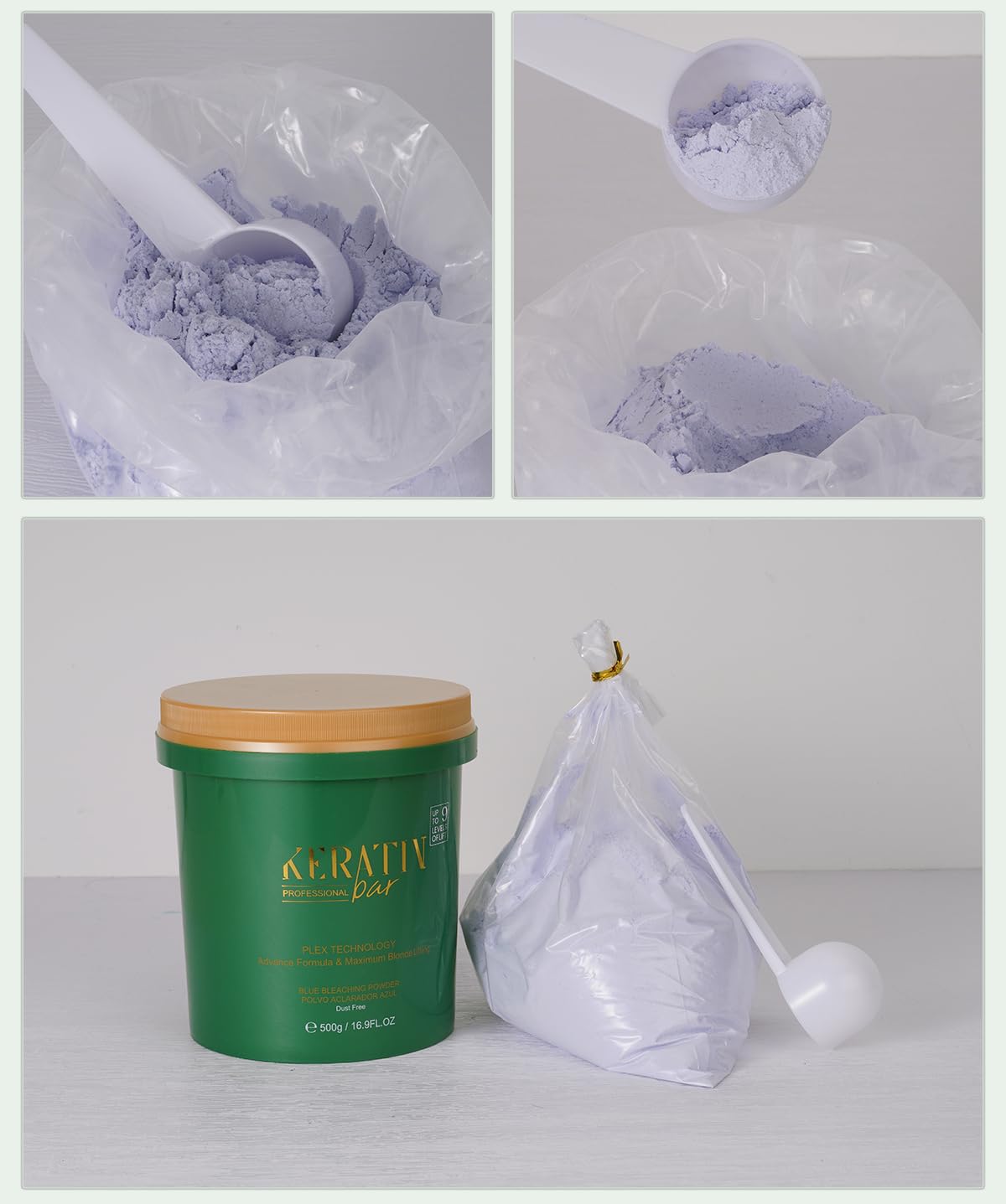KERATIN BAR Professional Blue Bleaching Powder - Plex Technology - Lifts up to 9 Shades - Maximum Lifting Extra Strength Lightener Hair Highlights All Type & Highlighted Hair - Dust Free - 16.9 oz