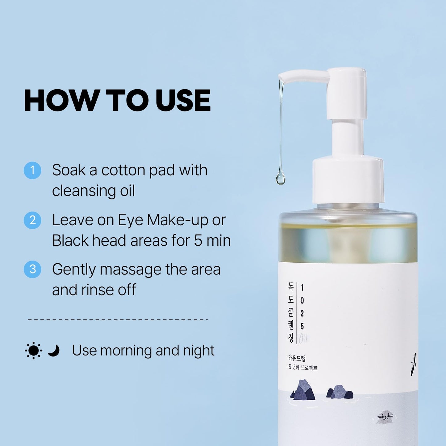 ROUND LAB 1025 Dokdo Cleansing Oil 6.76 Fl Oz, Facial Oil Cleanser for Face, Deep Pore Cleansing, Makeup Blackhead Impurities Remover, Easy to Wash Off No Oily Residue, Korean Skin Care