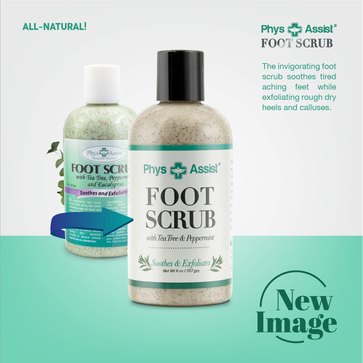 PhysAssist Tea Tree & Peppermint Foot Scrub 8 oz - Exfoliating & Cooling Relief for Tired Feet