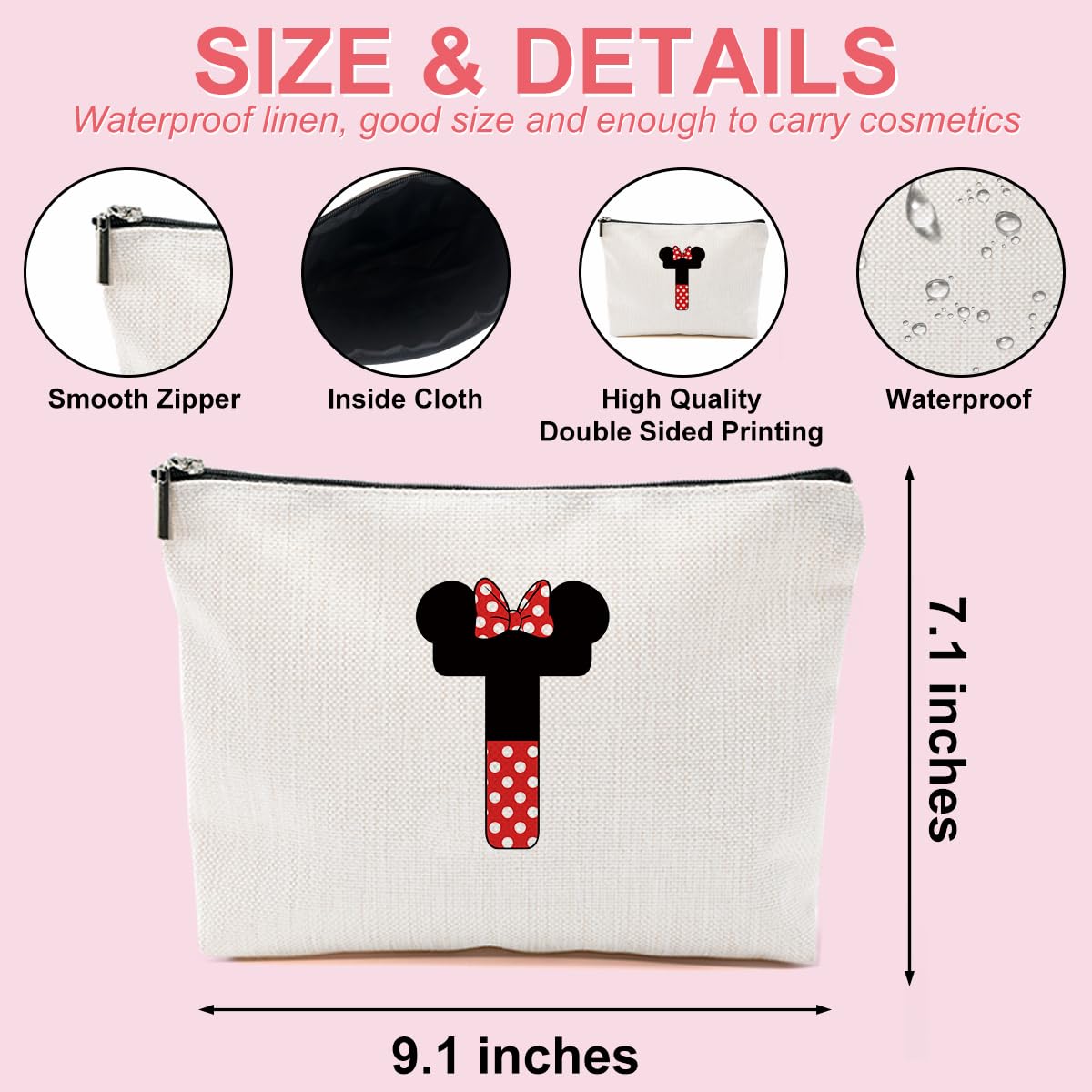 Initial A-Z Personalized Makeup Bag Cute Cartoon Mouse Gifts Monogrammed Cosmetic Bags Magic Mouse Stuff Mouse Lover Gifts Birthday Gifts for Women Girls (T)
