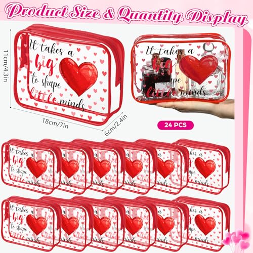Teacher Valentine 12 Pcs Clear Makeup Bags 7x4.3x2.4 in PVC Gift Set - SilTriangle