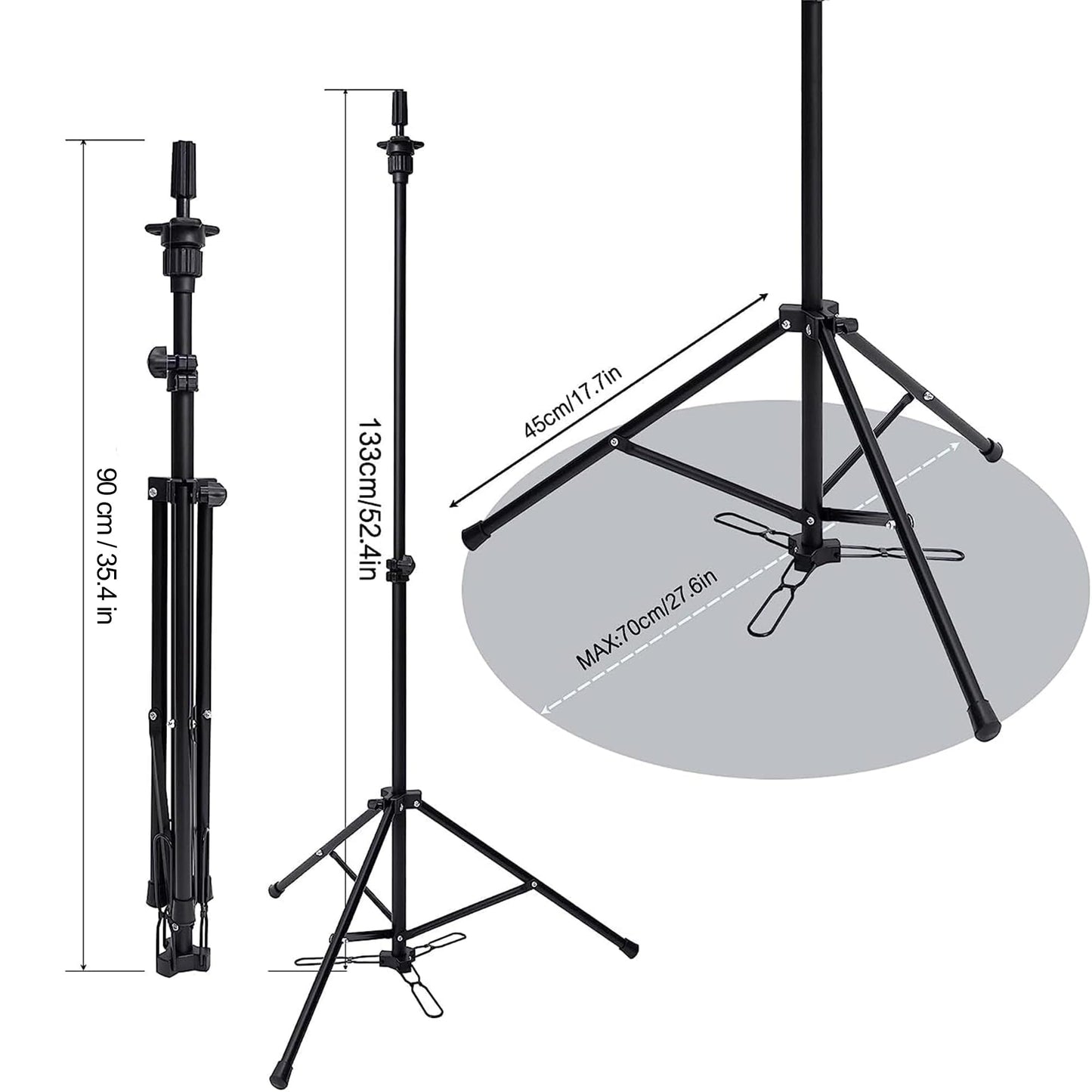 HYOUJIN Tall Wig Head Stand,Wig Stand Tripod Mannequin Head Stand Adjustable Stand With Foot Panel for Mannequin Head,Manikin Head,Canvas Block Head with Wig Caps,T-Pins,Carry Bag 35.4-52.4 inch