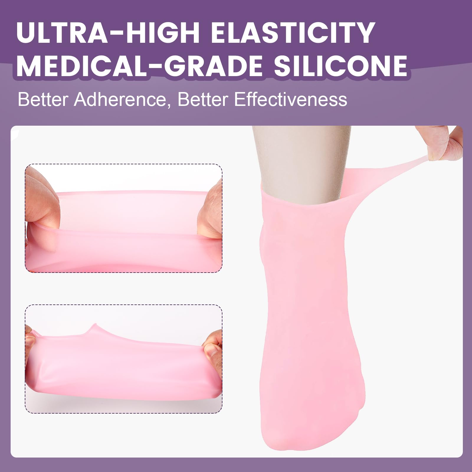 TEAWOO 2 Pairs Silicone Socks for Dry Cracked Feet, Women's Foot Socks for Moisturizing (2 Colors Assorted, Fits Up to Size 10)
