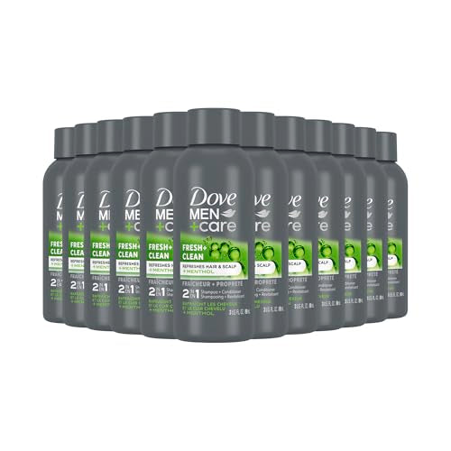 DOVE MEN + CARE Fortifying 2 in 1 Shampoo and Conditioner for Normal to Oily Hair Fresh and Clean with Caffeine Helps Strengthen Thinning Hair 3 oz (Pack of 12)
