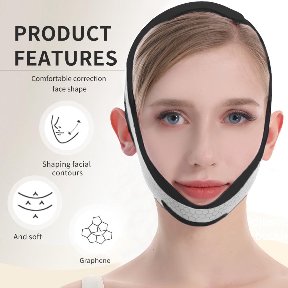 ROWMATE Graphene V-Line Mask, Chin Strap for Sleeping,Chin Strap for Women,Jaw Exerciser,Black,M