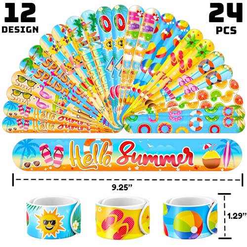 48PCS Beach Party Favors ? 24PCS Temporary Pre - cut Tattoos & 24PCS Slap Bracelets ? Summer & Ocean-Themed Birthday Supplies, Baby Shower Gifts, Classroom Rewards & Party Decor for Kids
