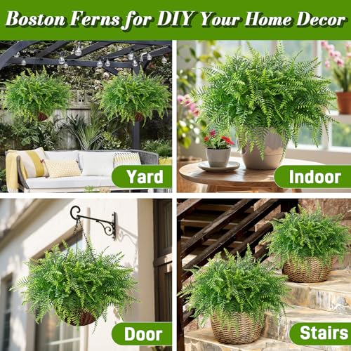 Fake Hanging Fern Plants Outdoor 2 Pack - Green faux Indoor & Outdoor Decor