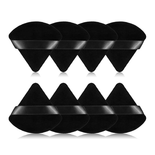 8Pcs of Triangular Powder Puff Makeup Sponges, Made of Super-soft Velvet, Designed for Contouring, Eye, and Corner, Beauty Blender Foundation Mixing Container.(Black)