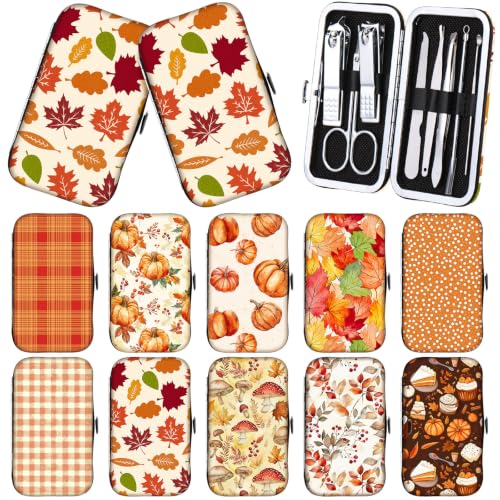 Autumn Nail Care Gift Set - 10 Manicure Kits with Fall Patterns, Stainless Steel Tools
