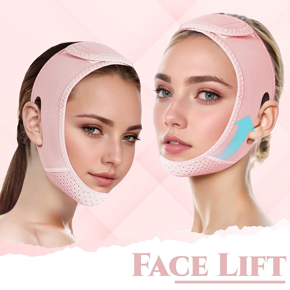 ROWMATE V Line Lifting Mask Chin strap for sleeping, V Line Lifting Mask for Women,Jaw Exerciser，Medium,Light Pink