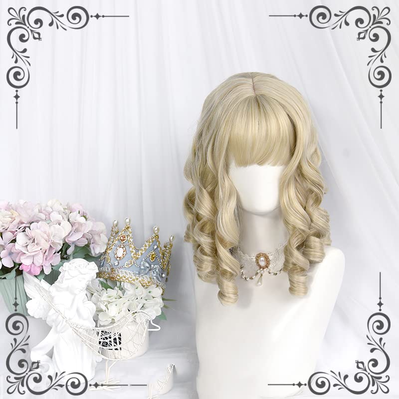 Women's Vintage Pearl Wig with Curls - Beige Gold Lolita Cosplay Hair