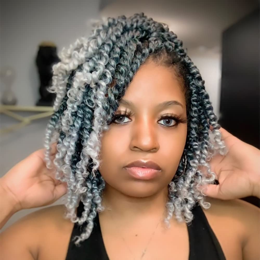 WUDAS Short Passion Twist Hair 6 Inch Pre-twisted Passion Twists Crochet Hair Ombre Grey Pre-looped Synthetic Crochet Braids (8 Packs,TGrey)