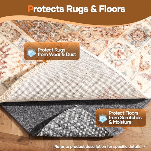8' x 10' Rug Pad Non Slip Cushioned Gripper for Hardwood Floors - Felt & Silicone Backing